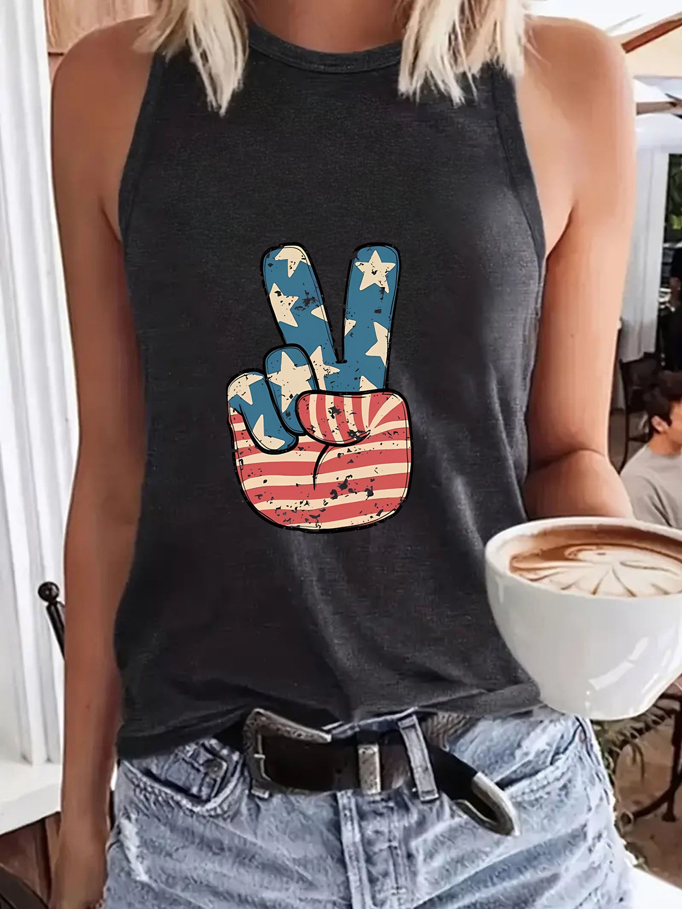 Women's Day Printed Sleeveless T-shirt Round Neck Pullover Vests