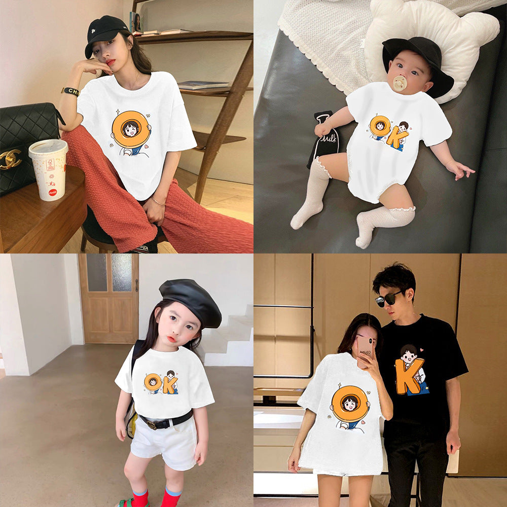 Fried Street Summer Clothes Family Three Or Four Cartoon Short Parent-child Outfit