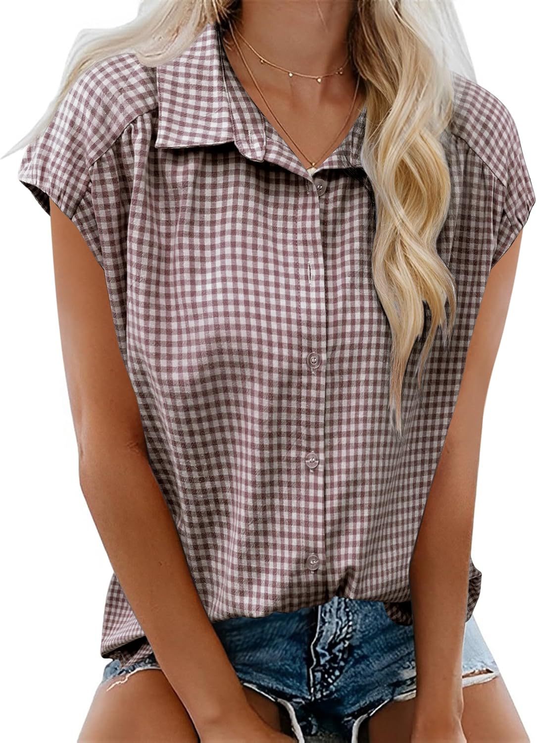 Women's Summer Button Short-sleeved Shirt Lapel Casual Blouse