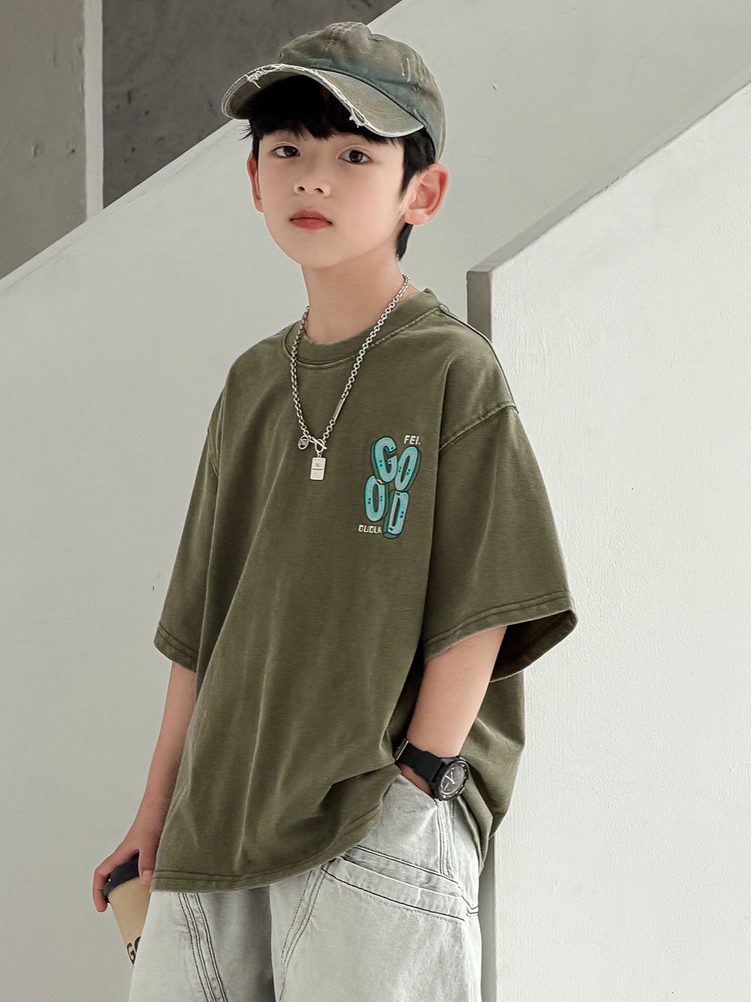 Children's Summer Clothes Loose Top Boys Medium Big Fashion Children's T-shirt