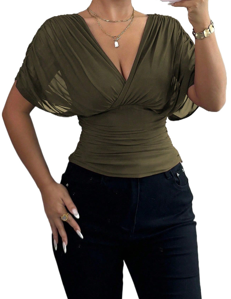 Women's Casual Hot Flying Sleeve Solid Color Women's T-shirt