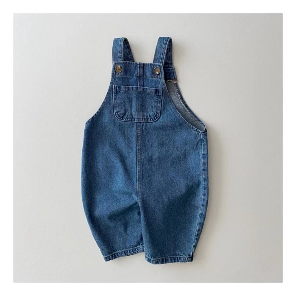 Children's Cotton Korean Style Clothing Floral Denim Cute Suspender Children's Pants