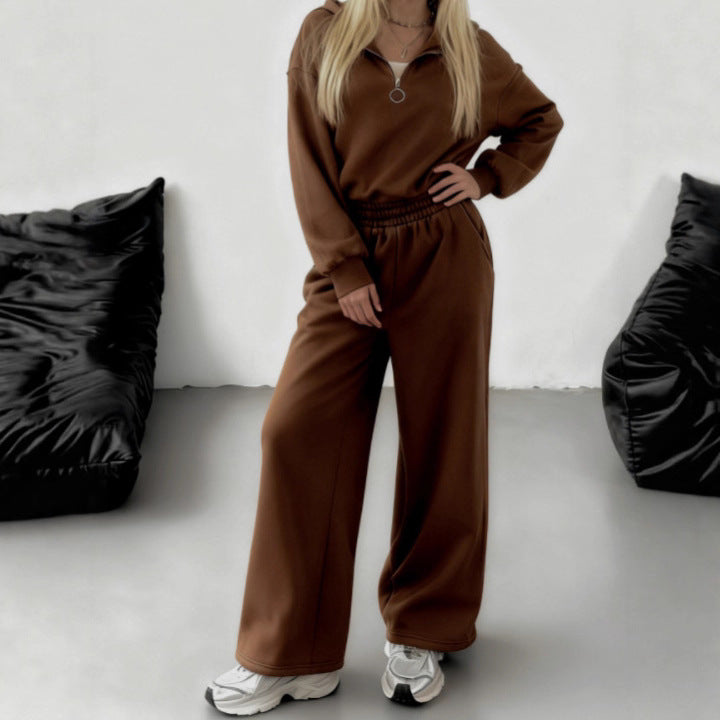 Women's Half Pullover Trousers Two-piece Set Loose Cardigans