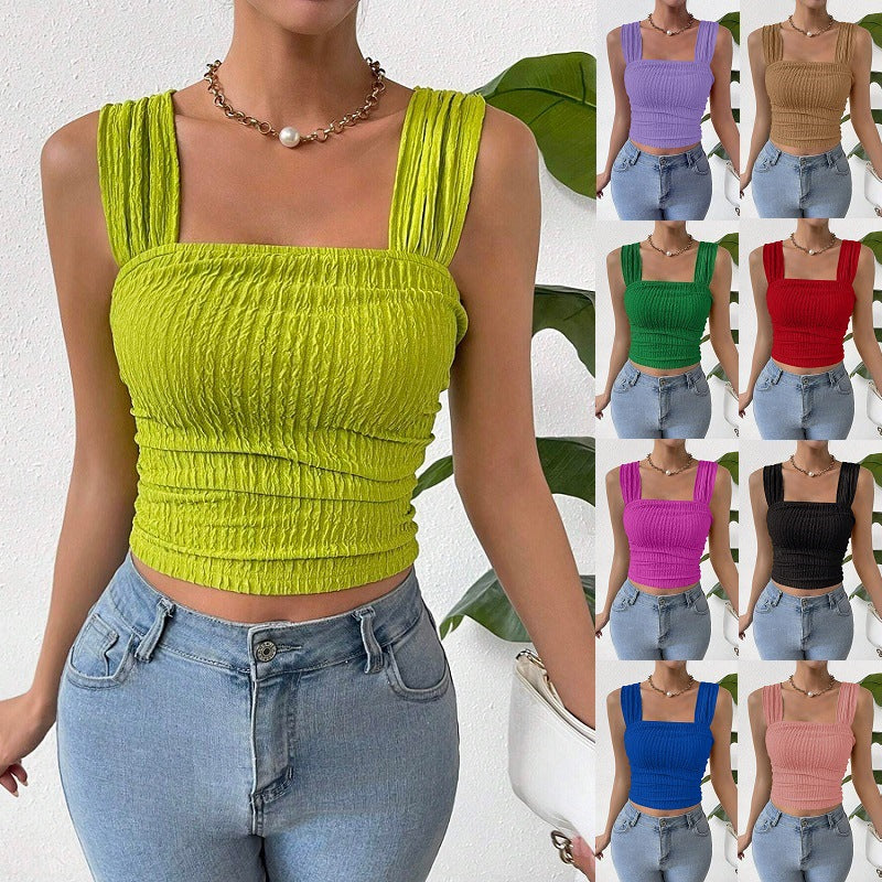 Women's Fashion Sleeveless Square Collar Shoulder Strap Vests