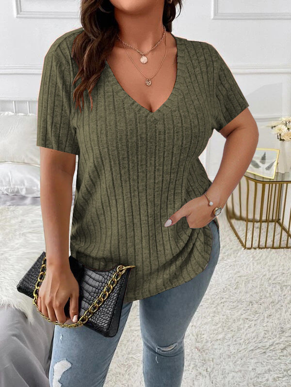 Women's Solid Color Elegant Sunken Stripe Sleeve Women's T-shirt