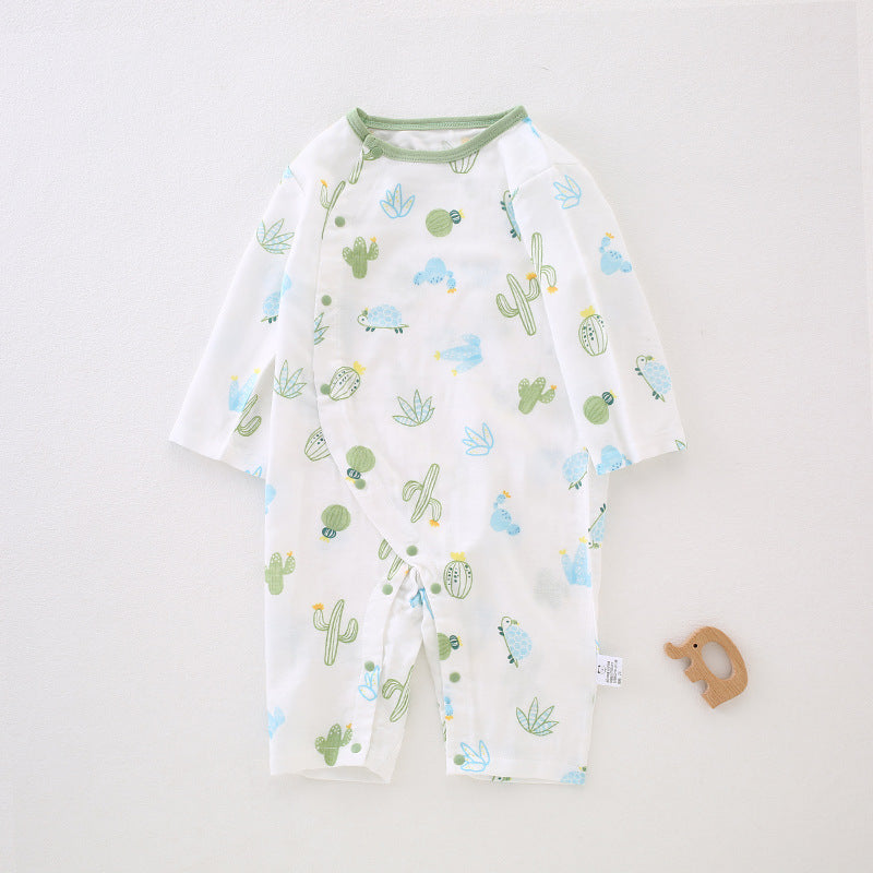 Bamboo Cotton Fiber Air Conditioning Clothes For Babies Class Gauze Jumpsuit, Climbing Suit