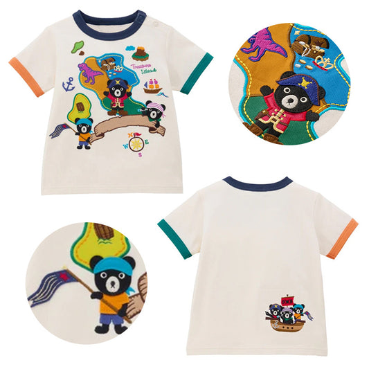 Black Bear Boys Nautical Treasure Pattern Short Sleeve Cute Color Children's T-shirt