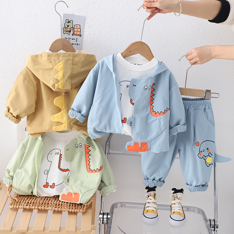 Spring Boys Cartoon Hooded Long Sleeve Three-piece Casual Shirt Children's Suit