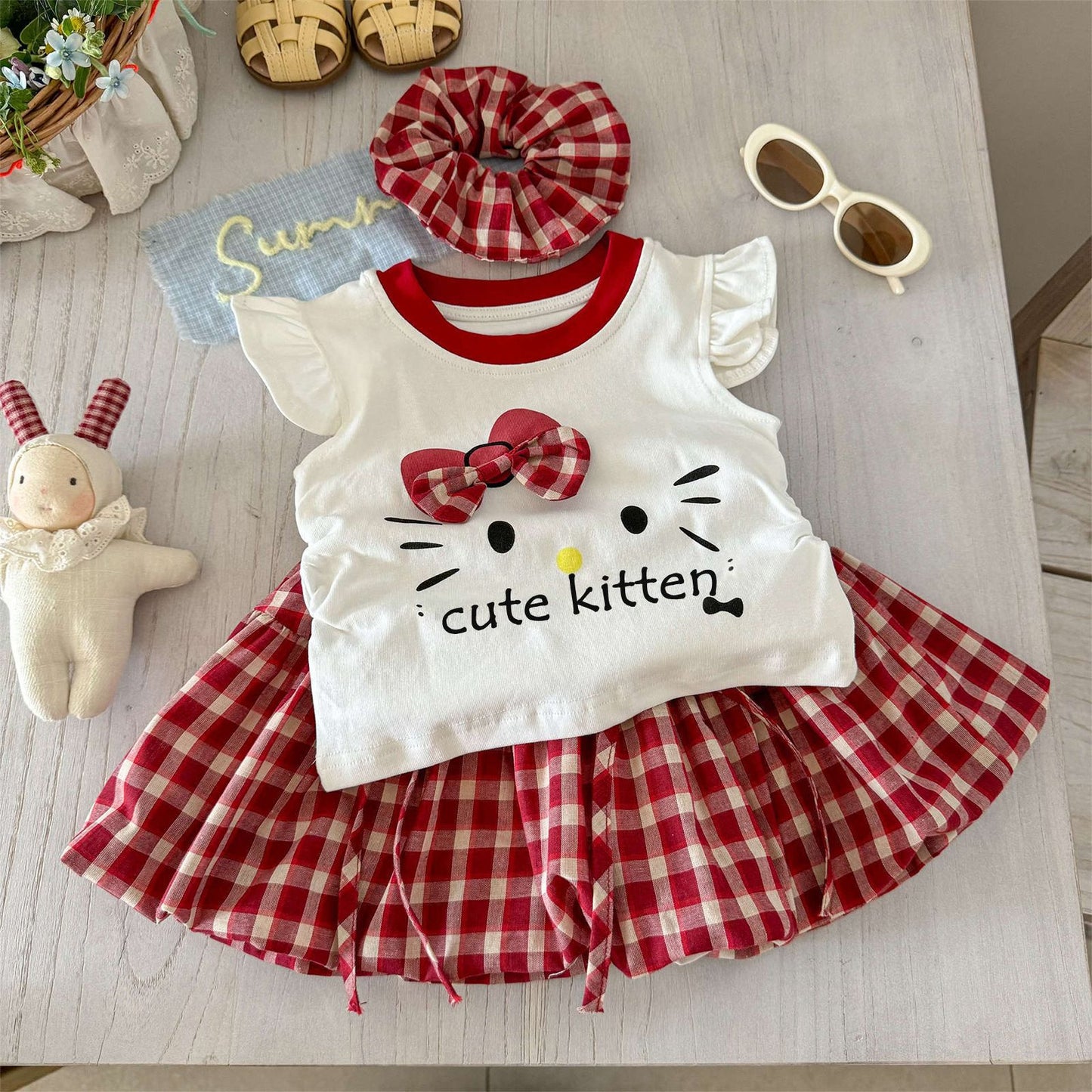 Western Style Cute Short-sleeved Top Super Bud Short Skirt Children's Suit