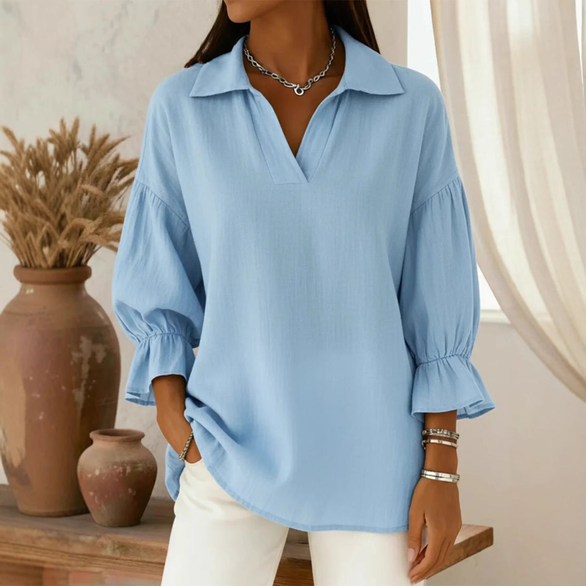 Women's Solid Color Casual Loose Stylish Long Blouse