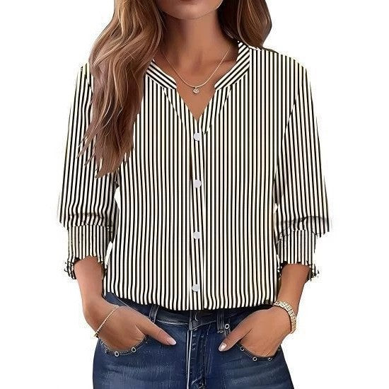 Women's Small Collar Single-breasted Ruffled Half Sleeve Slim Blouse