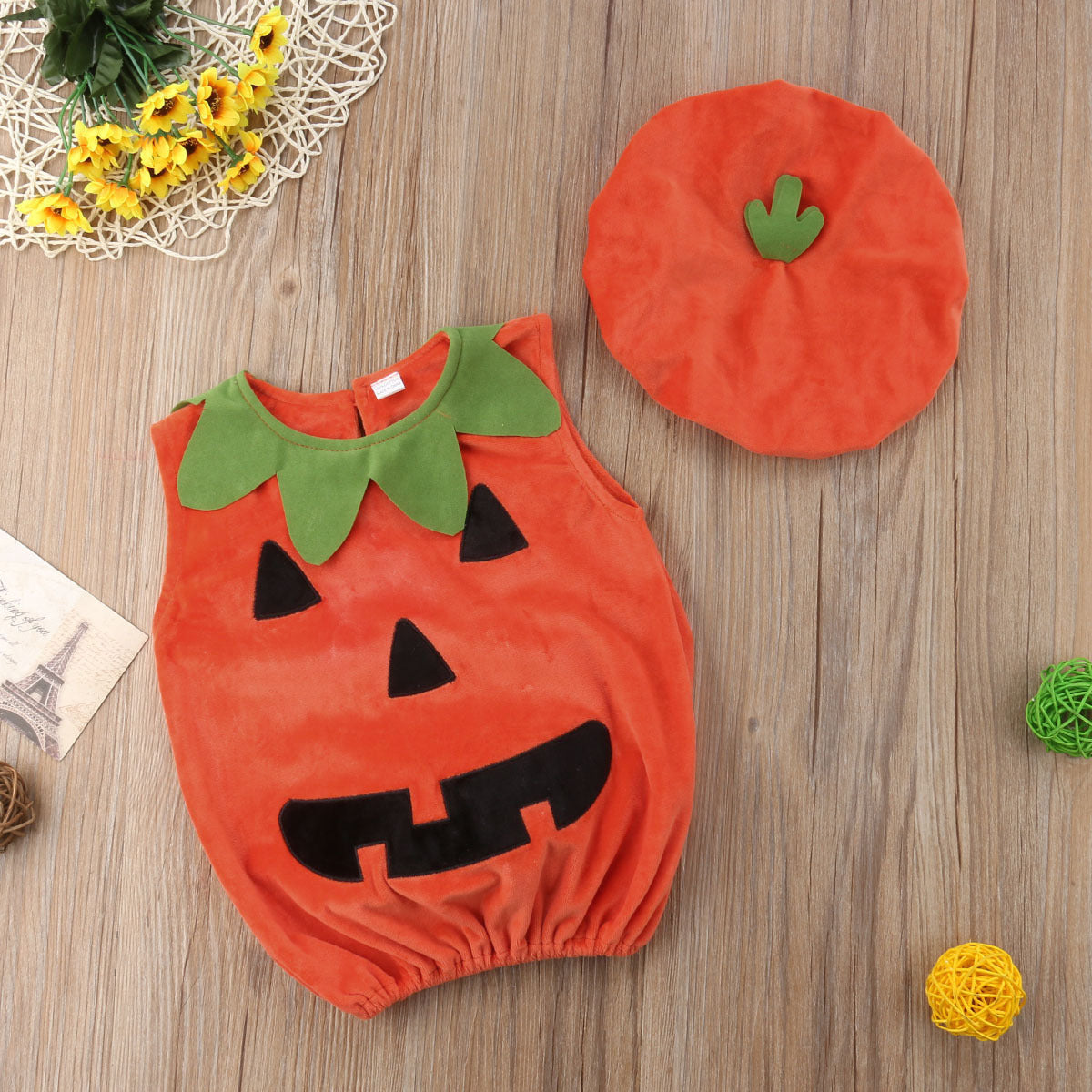 Children's Halloween Cute Round Neck Sleeveless Pumpkin Triangle Rompers Jumpsuit, Climbing Suit