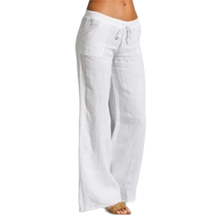 Women's High Waist Wide Leg Cotton Linen Casual Pants