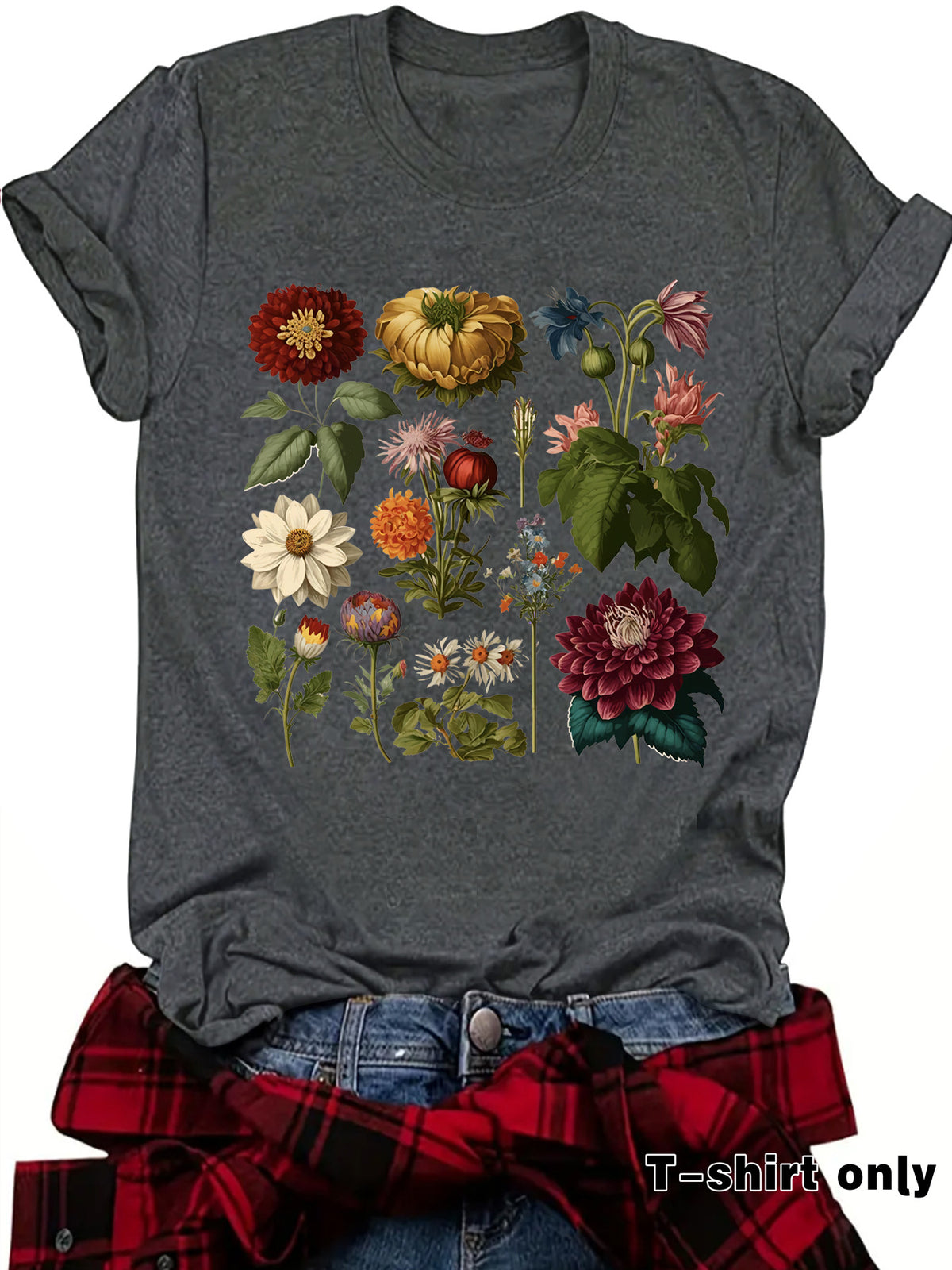 Graceful Floral Print Sleeve Loose Fashion Women's T-shirt