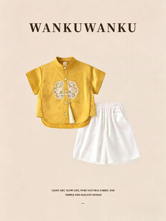 Children's Summer Blouse Chinese Style Buckle Shirt Children's Suit