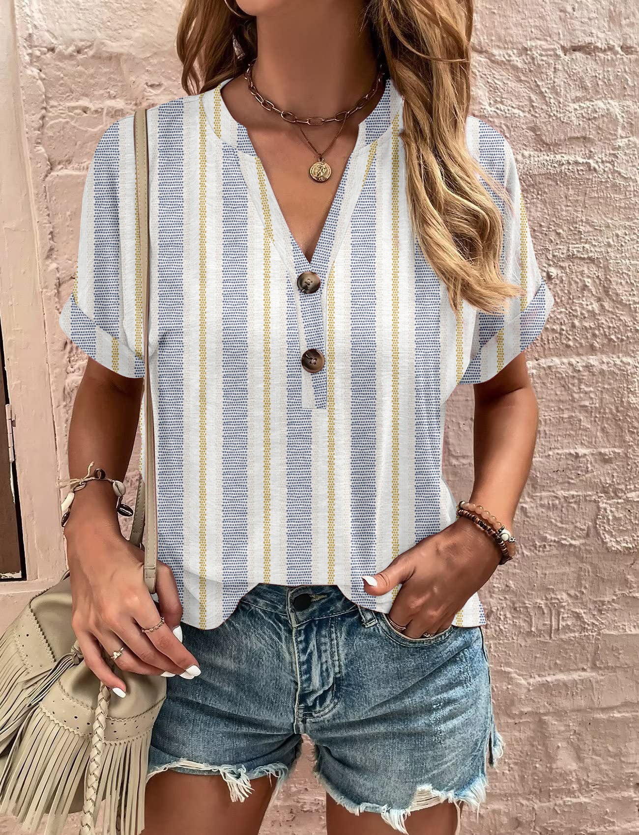 Unique Women's Printed Button Fashion Sleeve Shorts