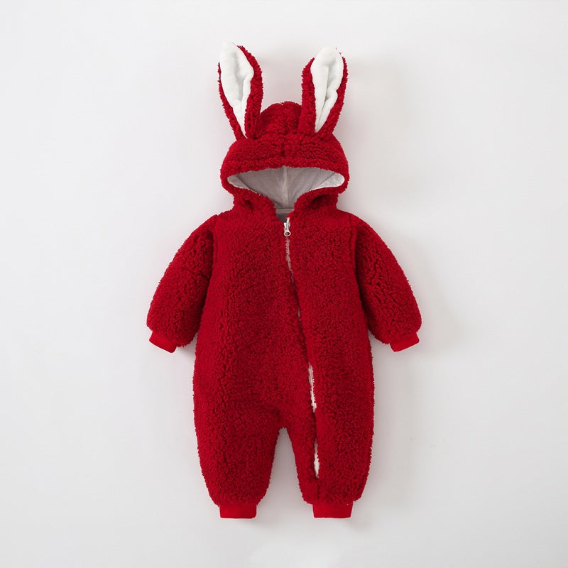 Thickened Warm Rabbit Ears Rompers Born Jumpsuit, Climbing Suit