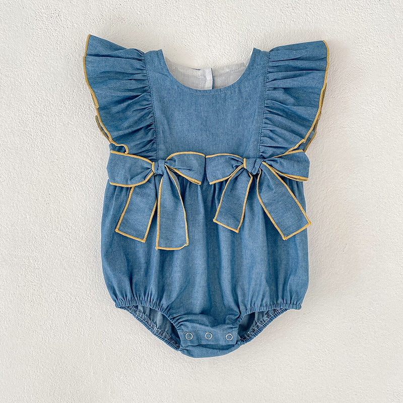 Children's Summer Korean Style Bow Sleeveless Denim Clothes For Babies Jumpsuit Children's Dress