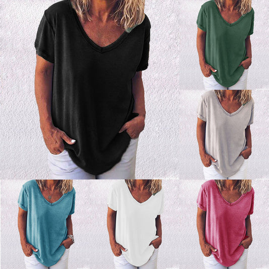 Women's Summer Loose Casual Fashion Simple Solid Color Women's T-shirt
