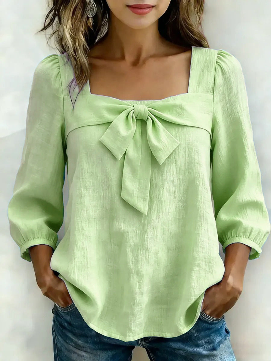 Elegant Women's Bow Solid Color Fashion Blouse