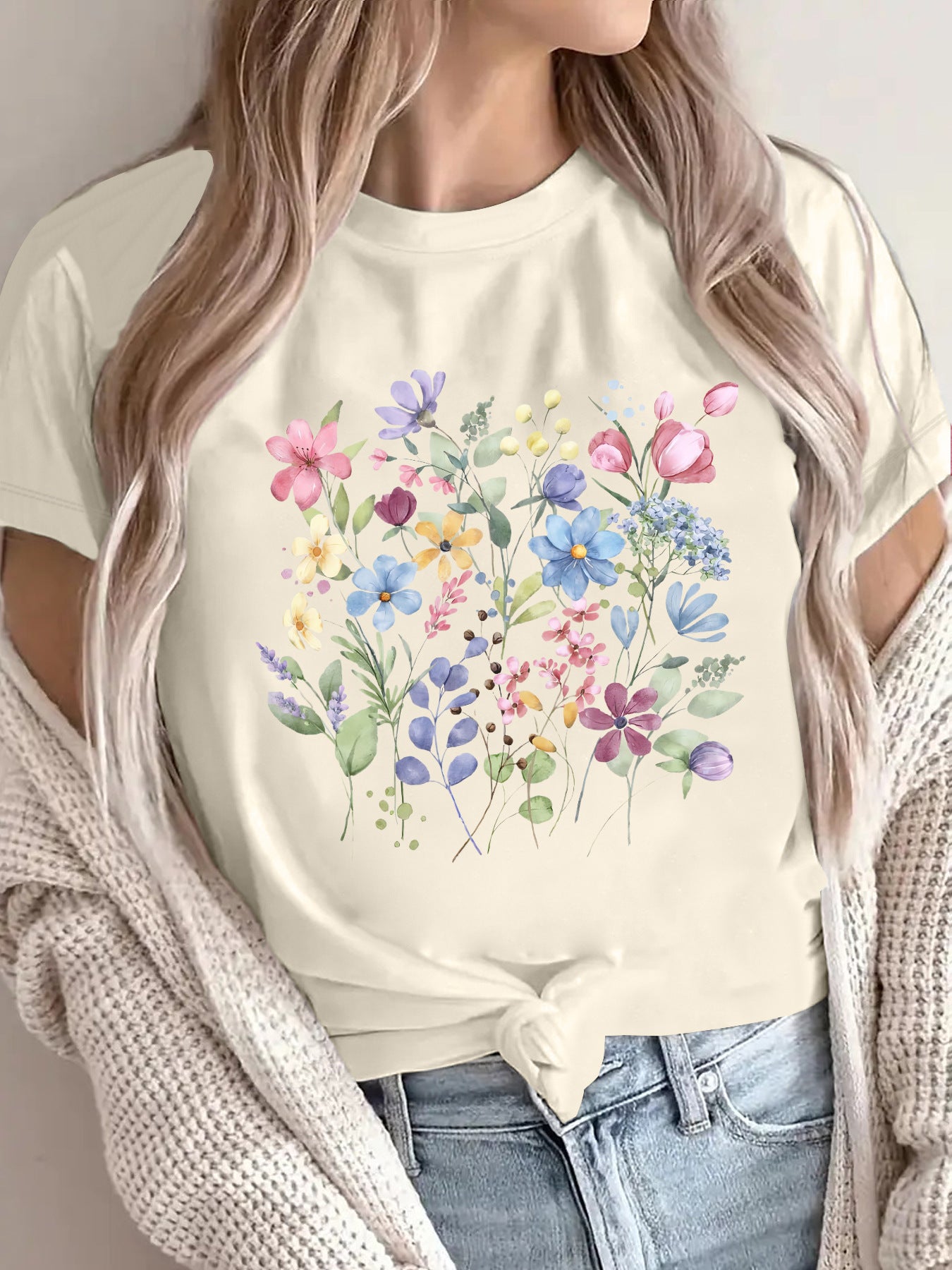 Women's Short-sleeved Floral Printed Summer Cotton Women's T-shirt