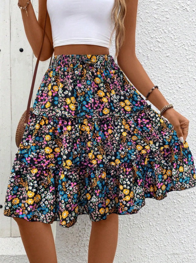 Women's Floral Leisure Vacation Elastic Waist Skirt