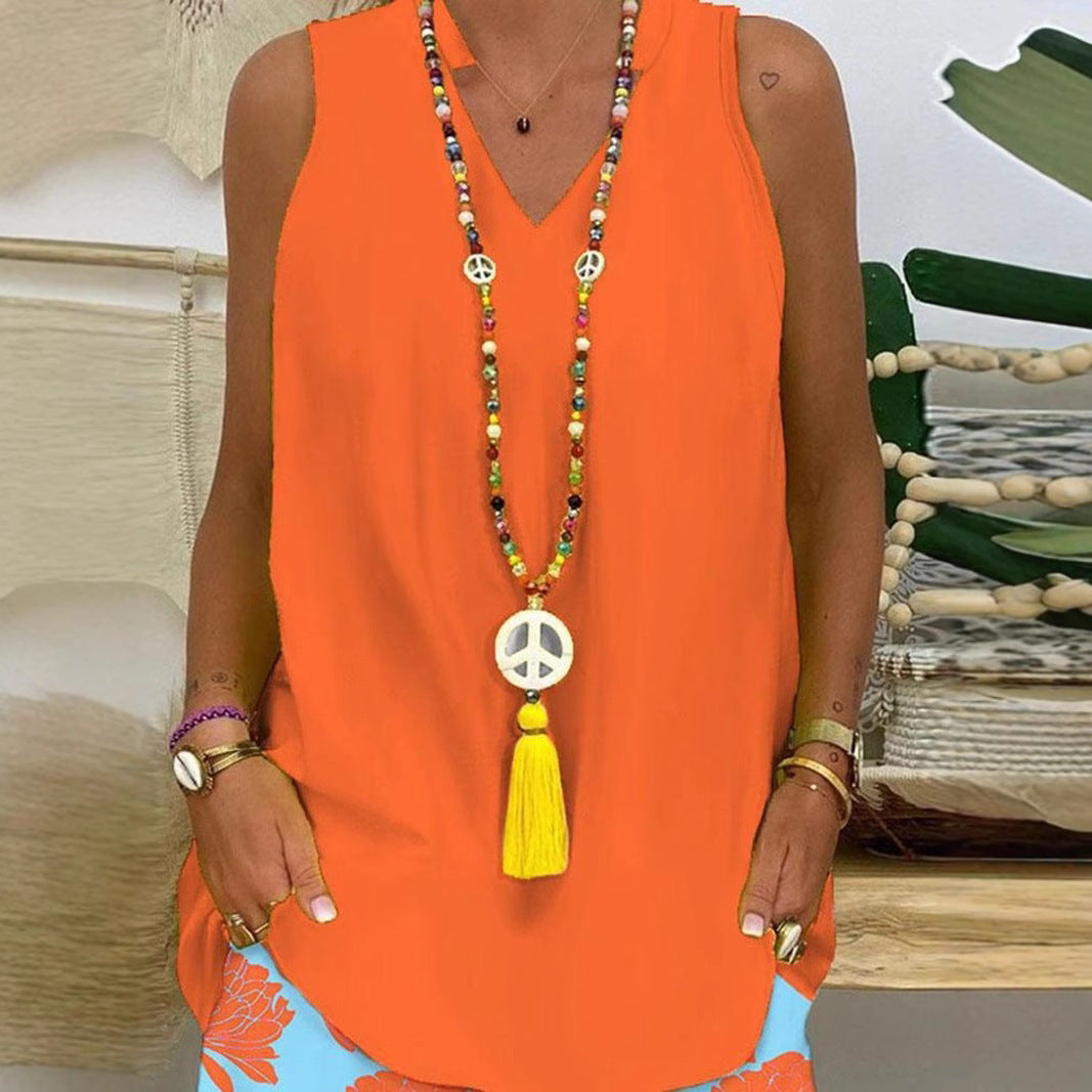 Women's Summer Personalized Sleeveless Printed For Fashion Casual Suit