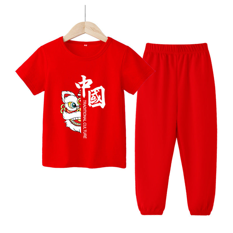 Children's Year's Day Festive Costume Horse Life Clothes Boys Red Short Children's Suit