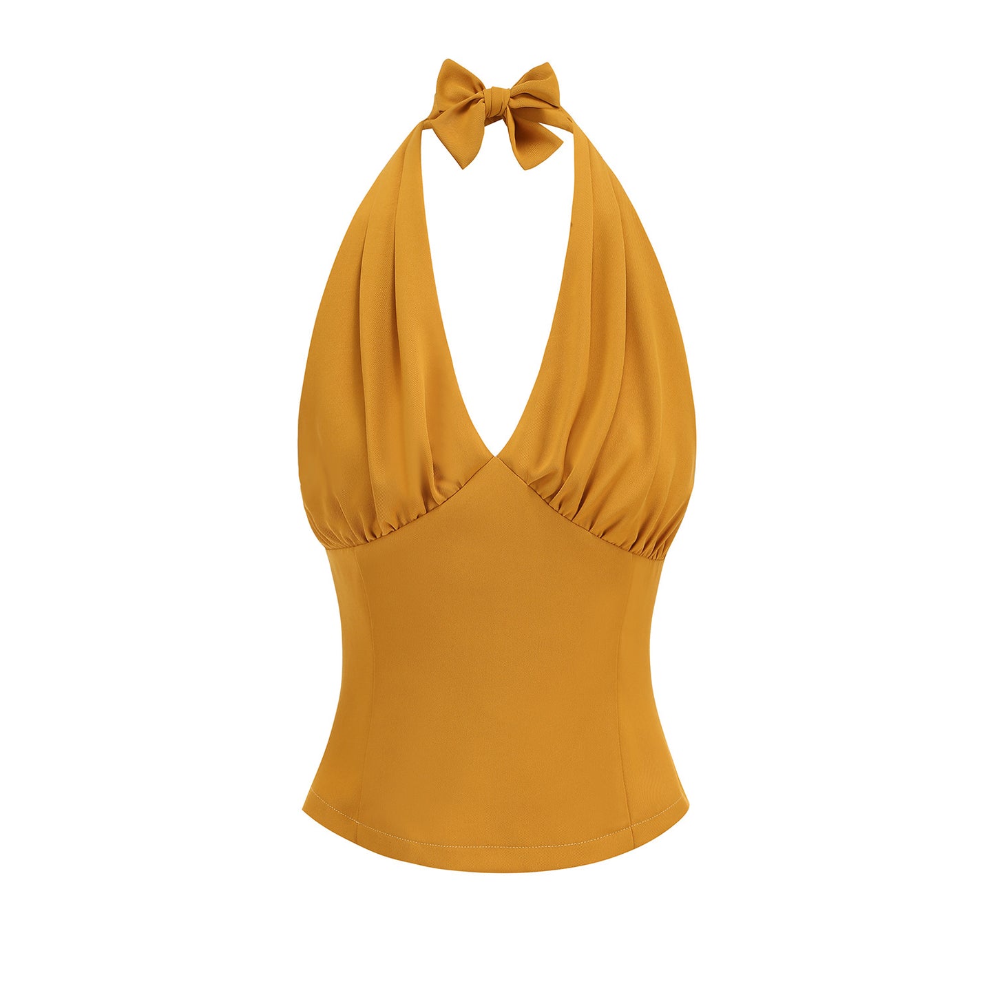 Style Pleated Deep Backless Halter Waist Slim Stage Blouse