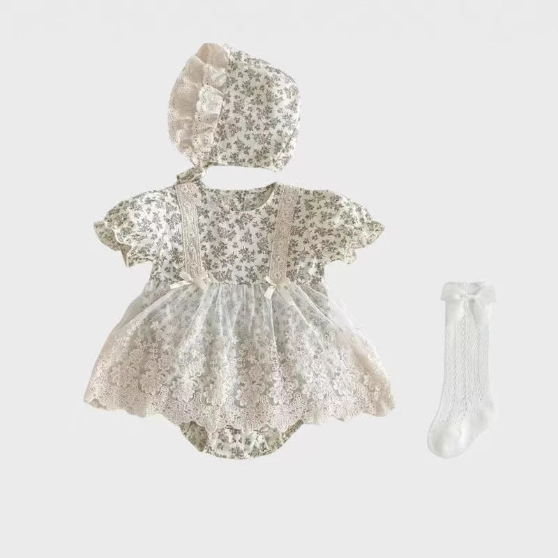 Summer Short Sleeve Lace Floral Romper Days Old One Jumpsuit, Climbing Suit