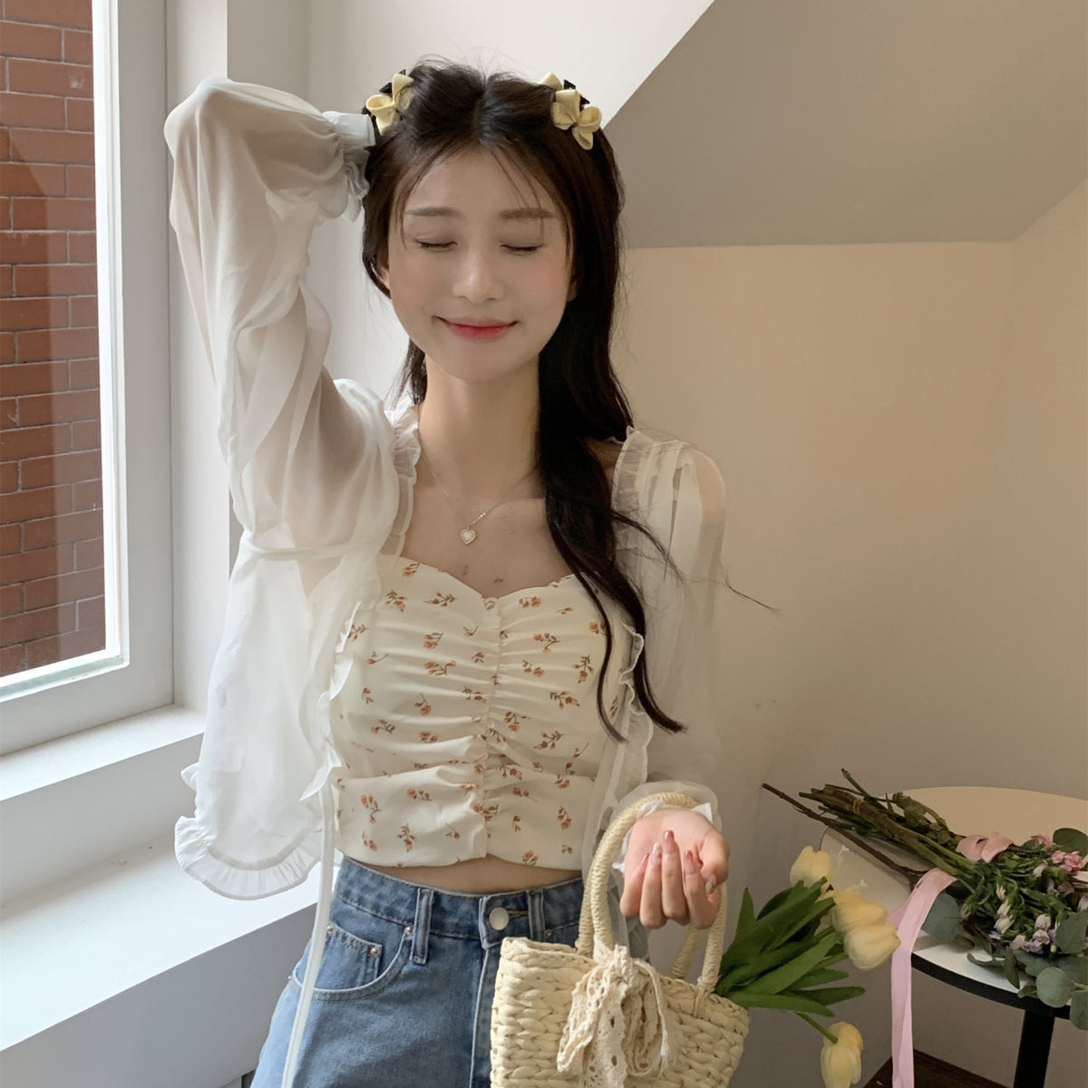 Women's Thin Summer Shawl Outerwear Design Waistcoat Lace Shirt, Chiffon Shirt