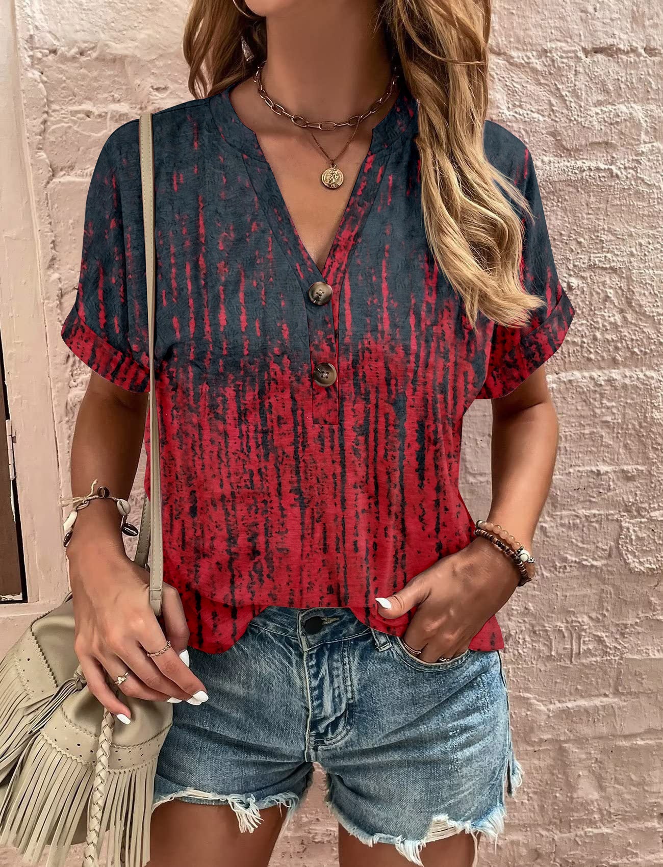 Unique Women's Printed Button Fashion Sleeve Shorts