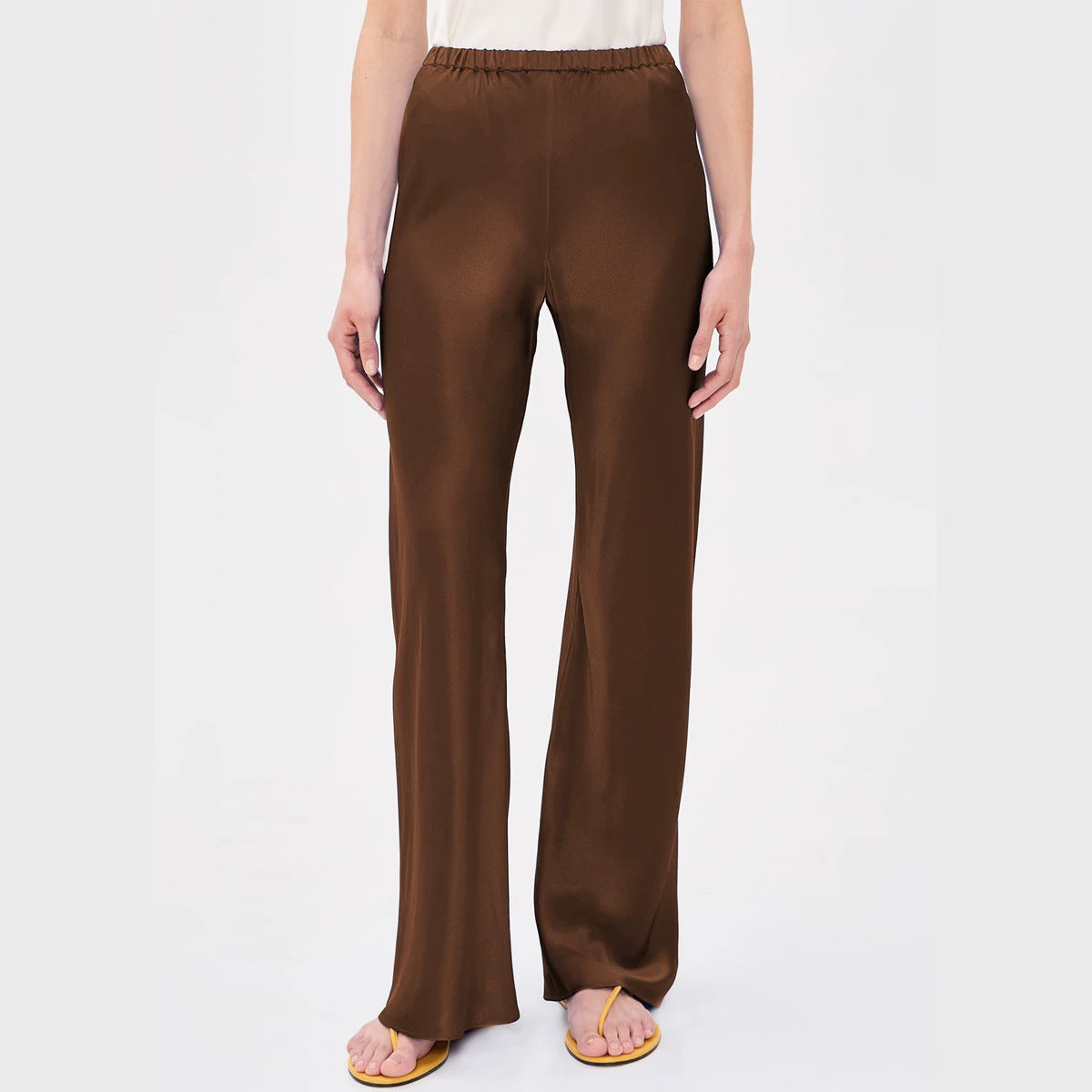 Women's Satin Boutique High Waist Elastic Drape Solid Casual Pants