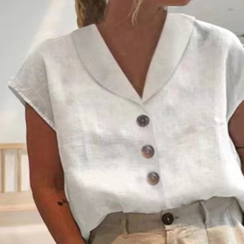 Women's Summer Retro Cotton Linen Irregular Collar Tops