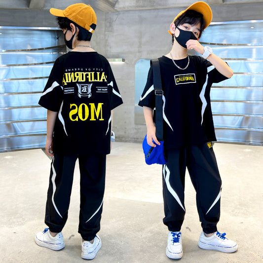 The Big Thin Fashionable Sports Casual Letter Lightning Short Sleeve Children's Suit