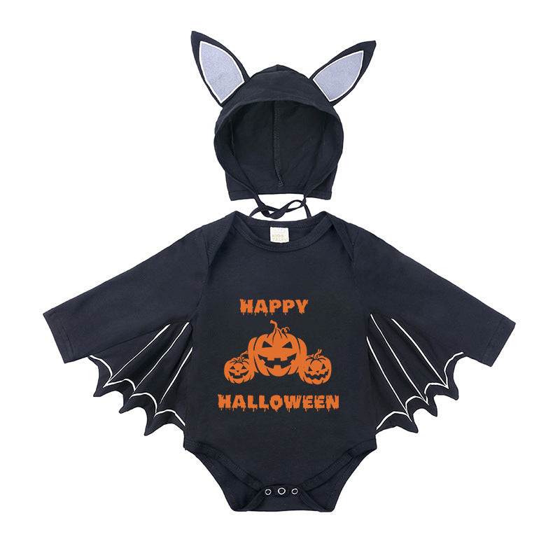 Children's Halloween Clothing Boys Long Sleeve Bat Shape Triangle Rompers Born Jumpsuit, Climbing Suit