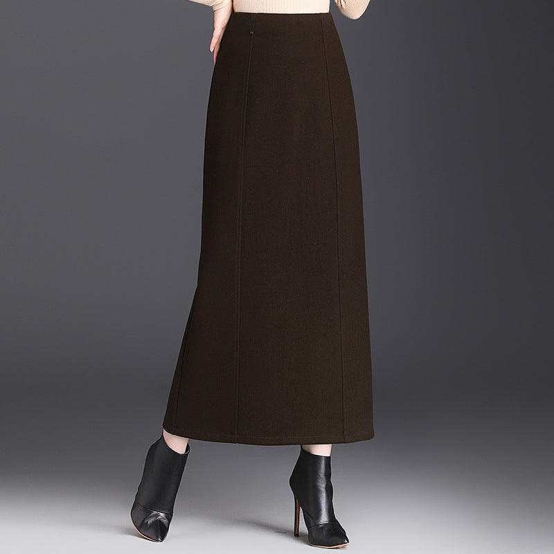 Women's Woolen A- Line Sheath Temperament High Waist Skirt
