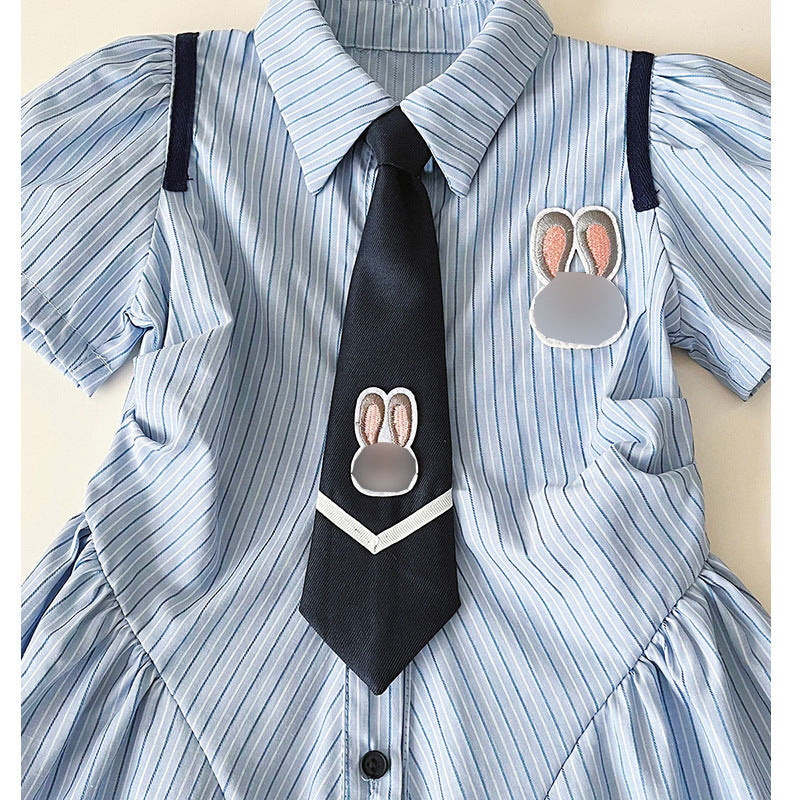Children's Preppy Style Korean Pleated Skirt Summer Striped Children's Dress