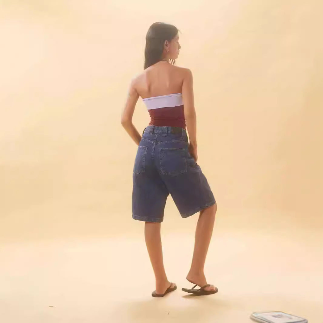 Unique Women's Loose Retro Denim Cropped Women's Jeans