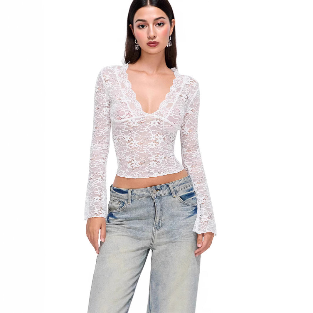 Women's Pure Hot Sexy Deep V Slim Fit Long Sleeve Tops