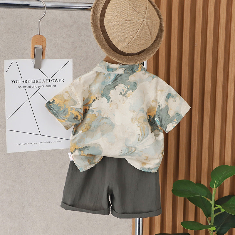 Children's Summer Clothing Shirt Outfit Handsome Clothes Short-sleeved Travel Out Children's Suit