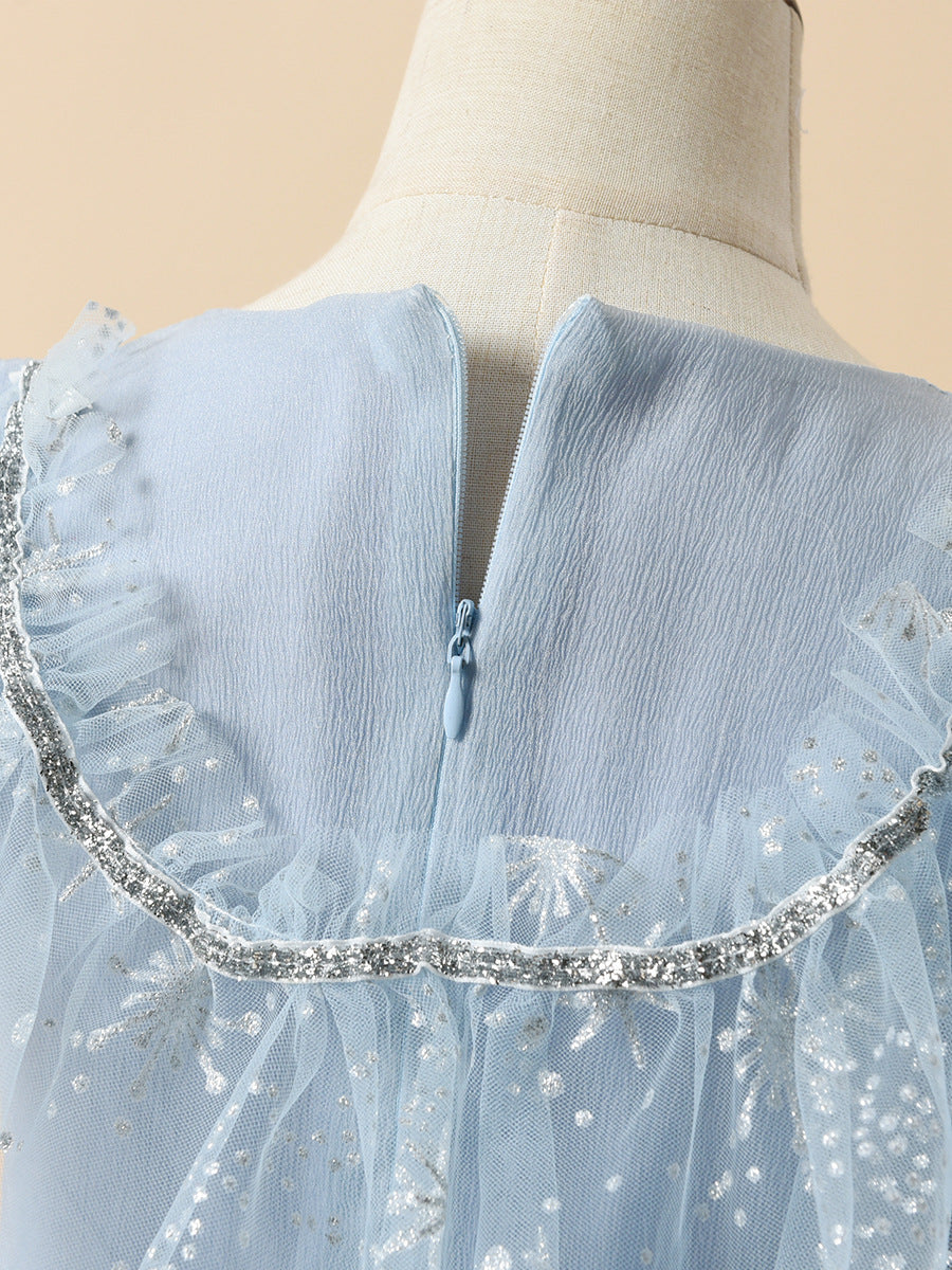 Sweet Pleated Ice Snow Princess Short-sleeved Children's Dress