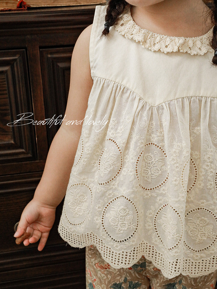 Children's Shirt Summer Fashion Jacquard Flower Ear Collar Breathable Children's T-shirt