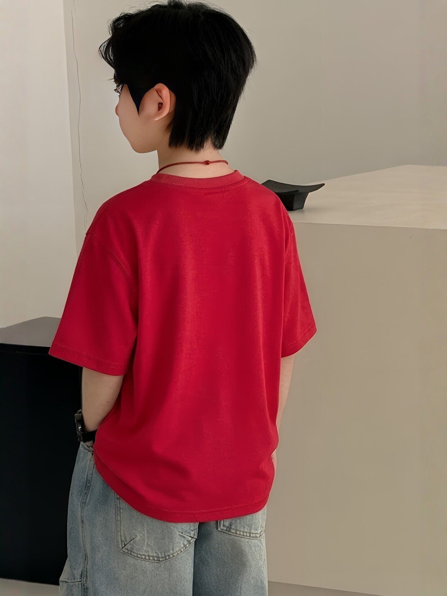 Children's Short-sleeved Korean Style Loose Cotton Fashionable Medium Big White Children's T-shirt
