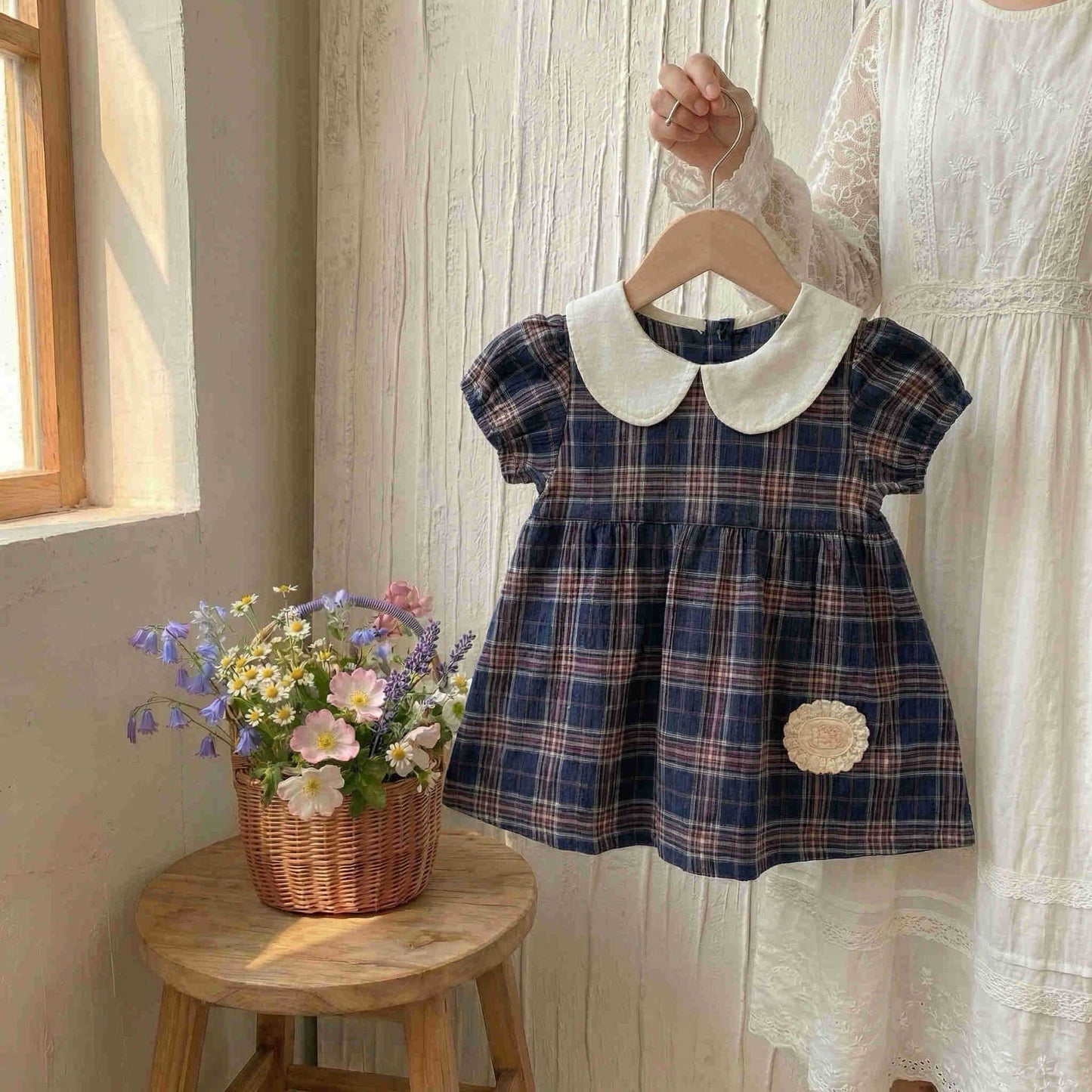 Summer Mori Korean Style Retro Plaid Skirt Peter Children's Dress