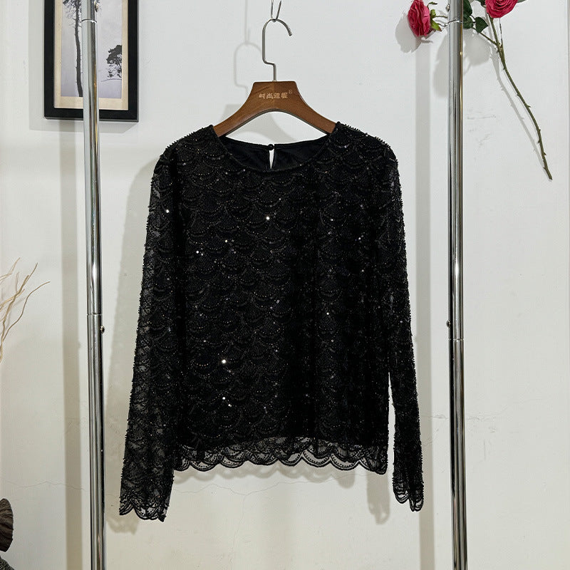 Fashion French Style Classic Mermaid Loose Long Sleeve Lace Shirt, Chiffon Shirt