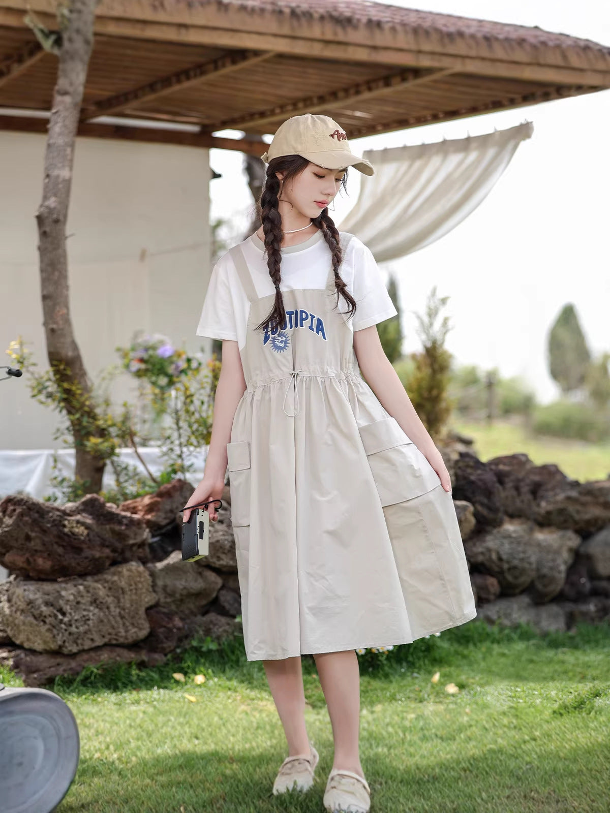 Children's Summer Thin Medium Large Fake Two Pieces Short Sleeve Suspender Children's Dress