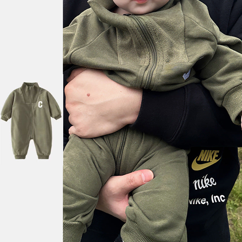 Letter Zipper Long Sleeve Born Type Crawling Going Out Jumpsuit, Climbing Suit