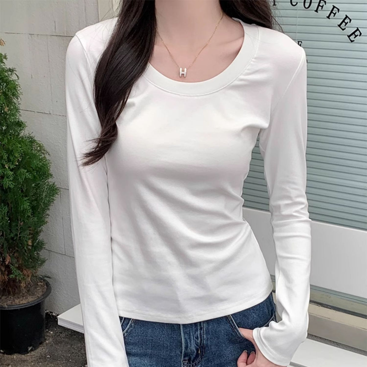 Women's Slim Fit Slimming Inner Basic Style Collar Solid Color Bottoming Women's T-shirt