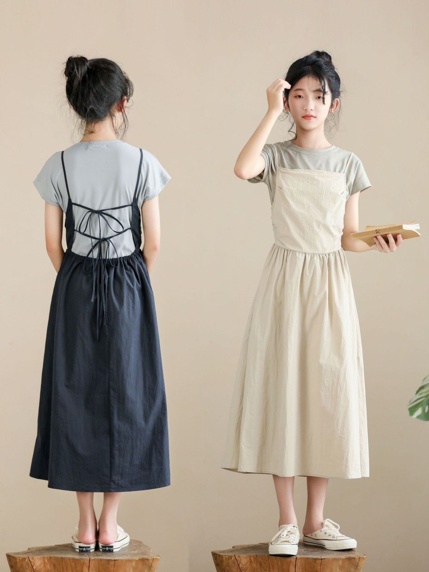 Sleeveless Small Flab Hiding Vintage Camisole Leisure Artistic Children's Dress